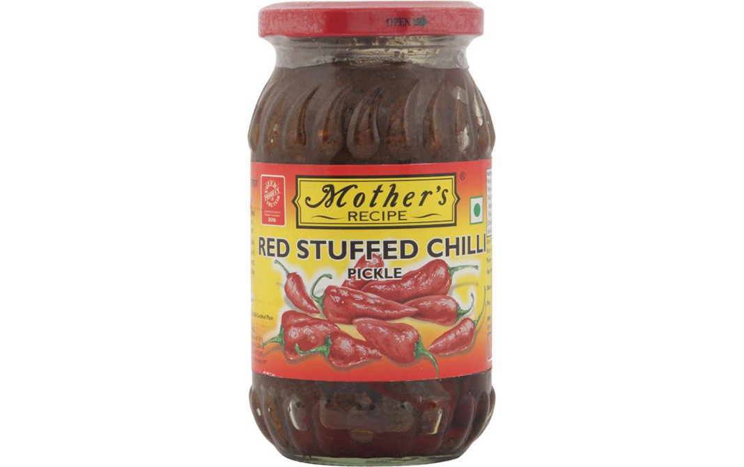 Mother's Recipe Red Stuffed Chilli Pickle  Glass Jar  400 grams